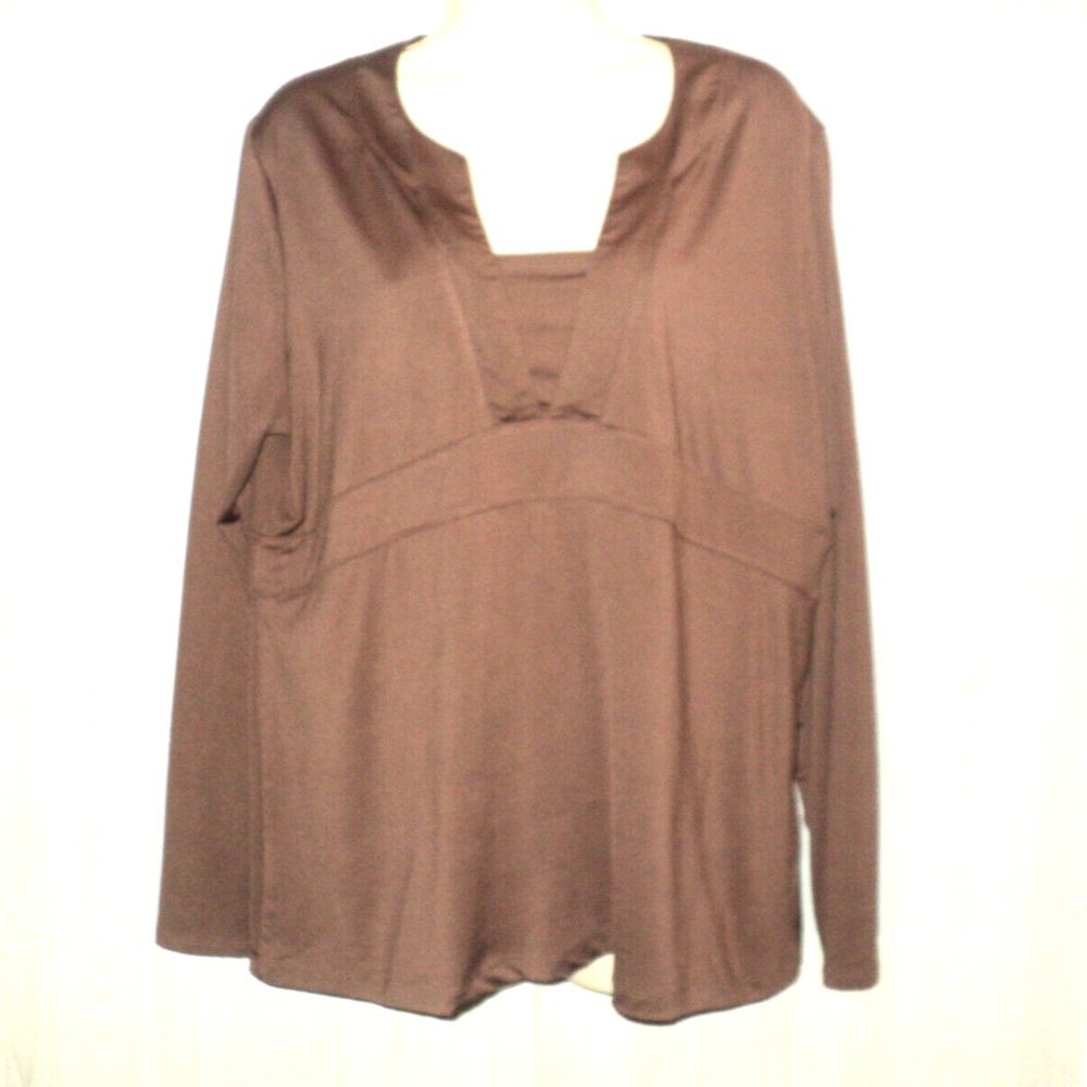 Lilac Bloom Women's Babydoll Top Size XL Brown Long Sleeves Polyester Spandex